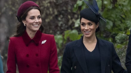 kate middleton and meghan markle walking together on christmas day