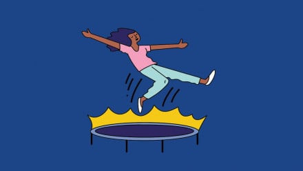 illustration of woman bouncing on a trampoline