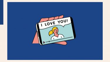 Illustration of girl who has recorded herself saying I love you to her partner