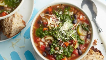 bowl of Instant pot barley minestrone soup