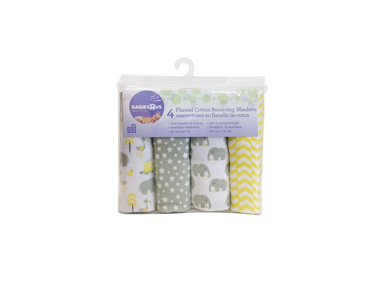 Babies R Us - Flannel Cotton Receiving Blanket 4-Pack - Green