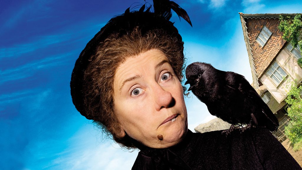 Promo image for Nanny Mcphee Returns showing her with a bird on her shoulder