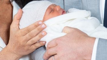 close up of Baby Sussex's face during first photocall