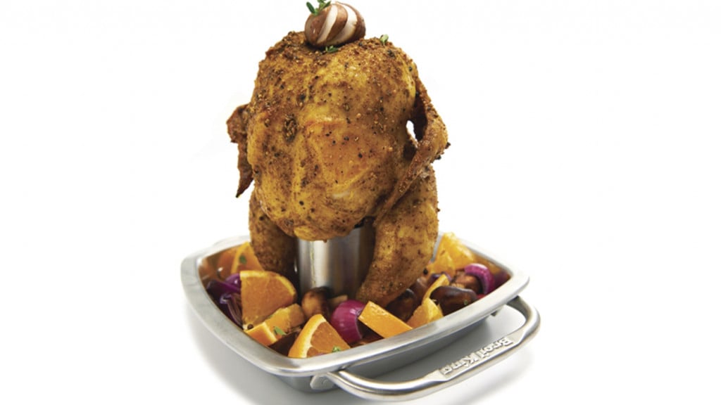 chicken on top of a roaster