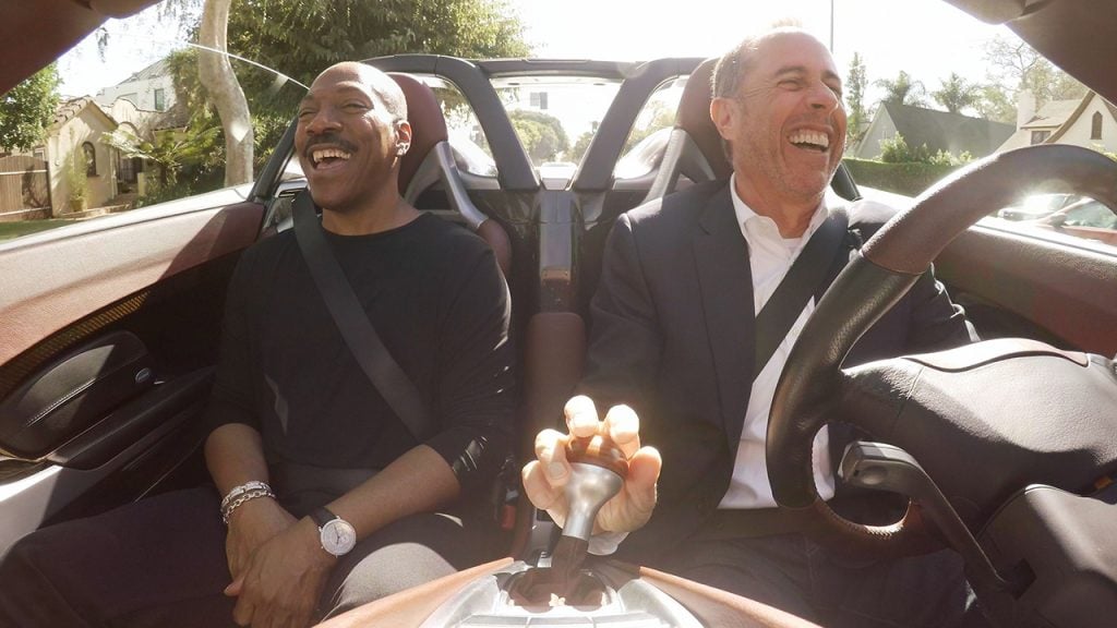 Promo image for Comedians in Cars Getting Coffee showing two men in a car laughing