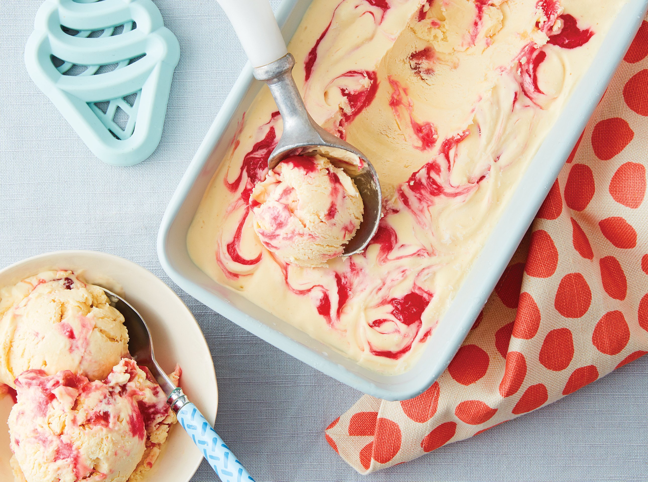 No-churn rhubarb and custard ripple ice cream