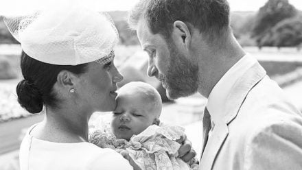 prince harry, meghan markle and baby archie at his christening