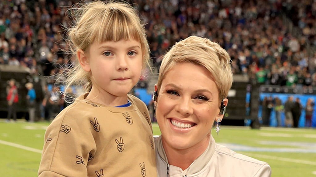 Pink and daughter Willow Sage are all smiles