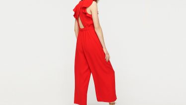 red frilly jumpsuit