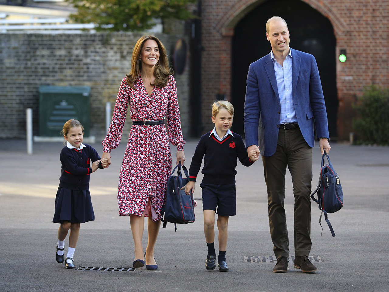 The Cambridge family arriving at Thomas's Battersea on charlotte's first day of school