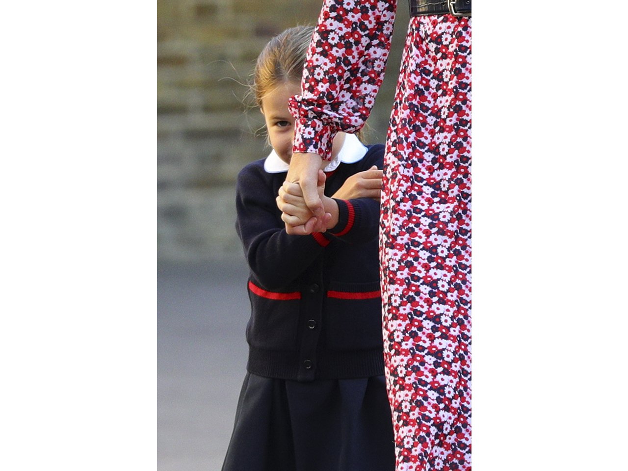 princess charlotte behind kate's arm on first day of school