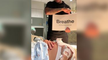 Dad tells mom to breathe during labour