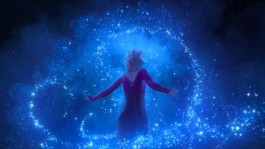 Elsa walking through sparkly