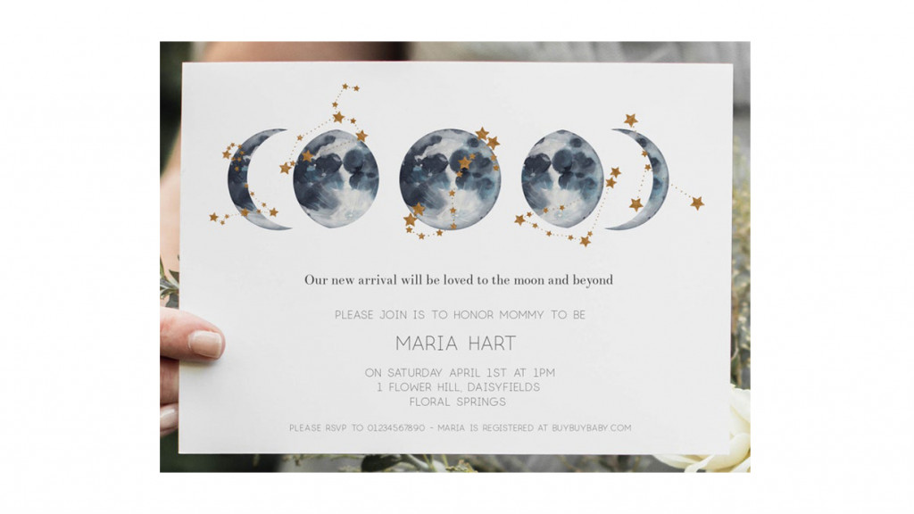 Baby shower invitation picturing the moon cycle