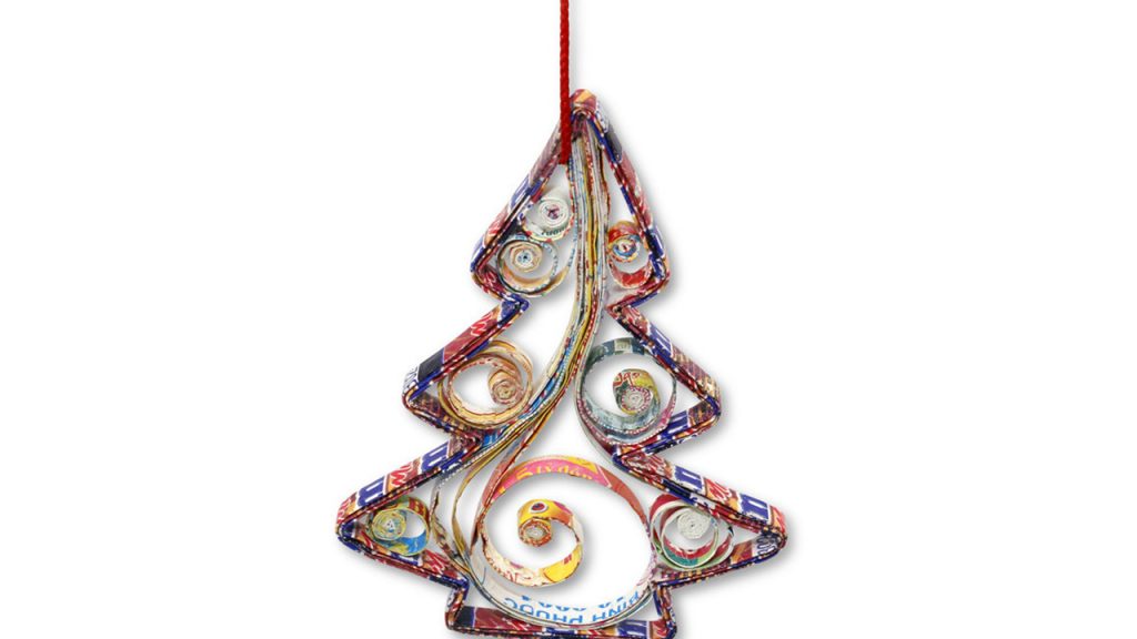 Christmas tree ornament made of recycled paper