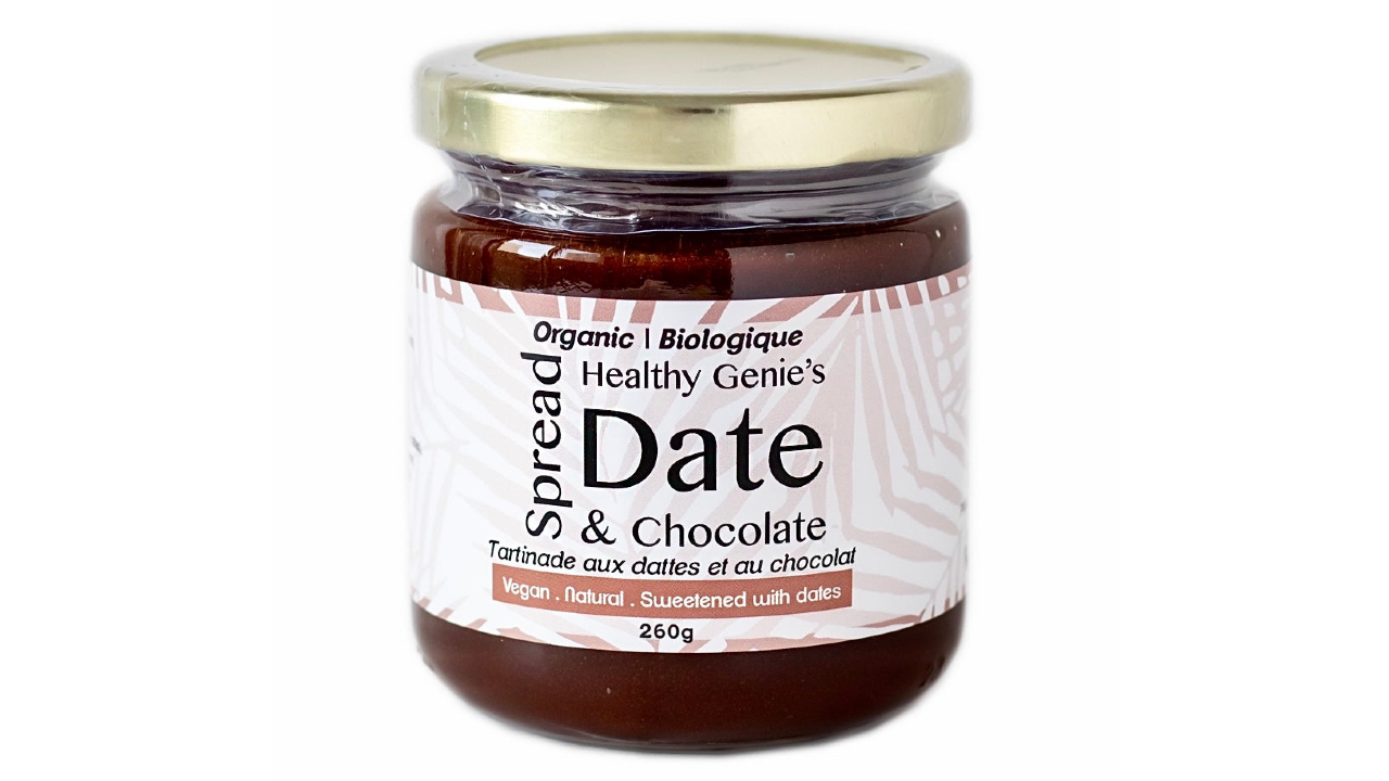 260-g jar of natural vegan date and chocolate spread