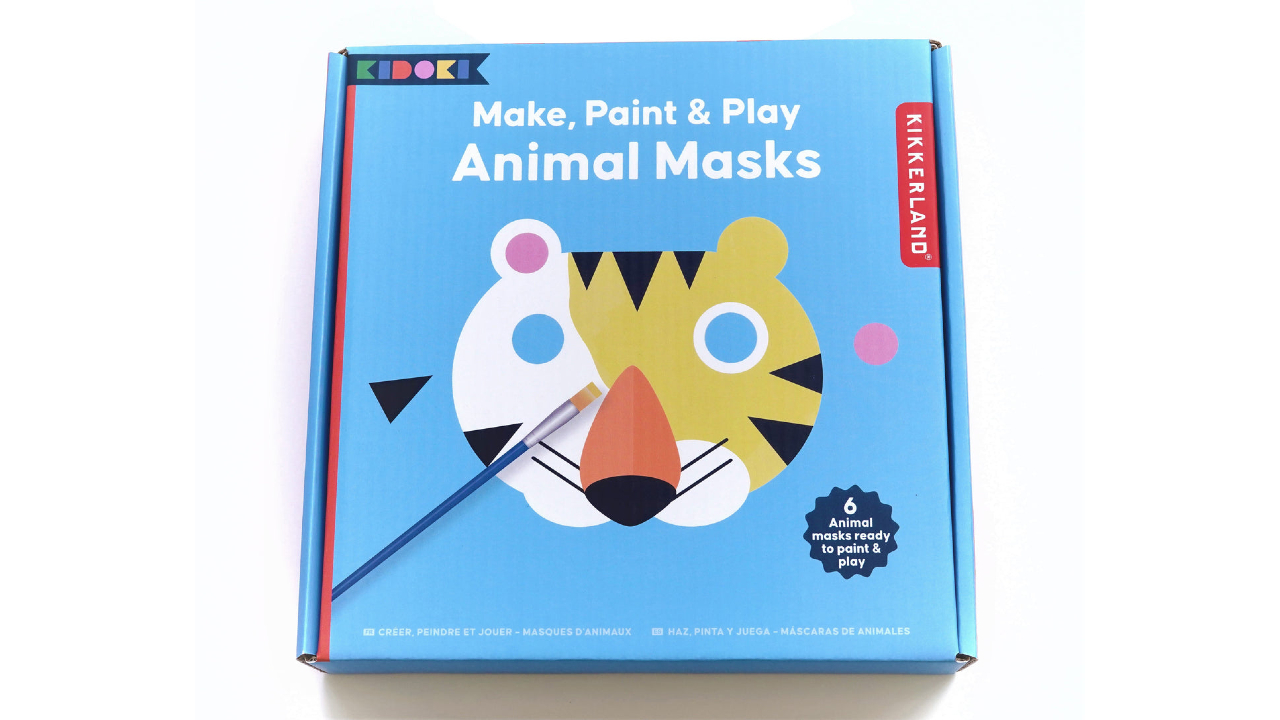 six wooden animal masks that kids can paint