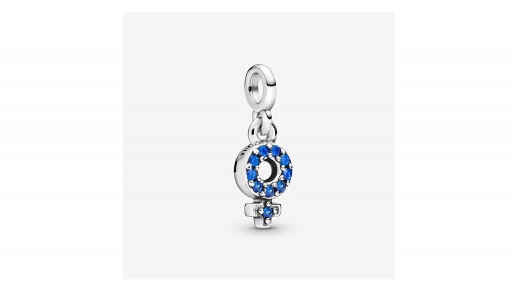 small blue charm with stones and silver