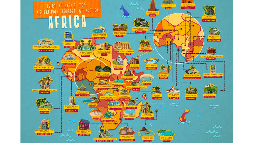 map of africa with top attractions highlighted