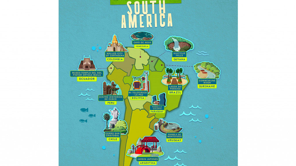 map of south america with top attractions highlighted