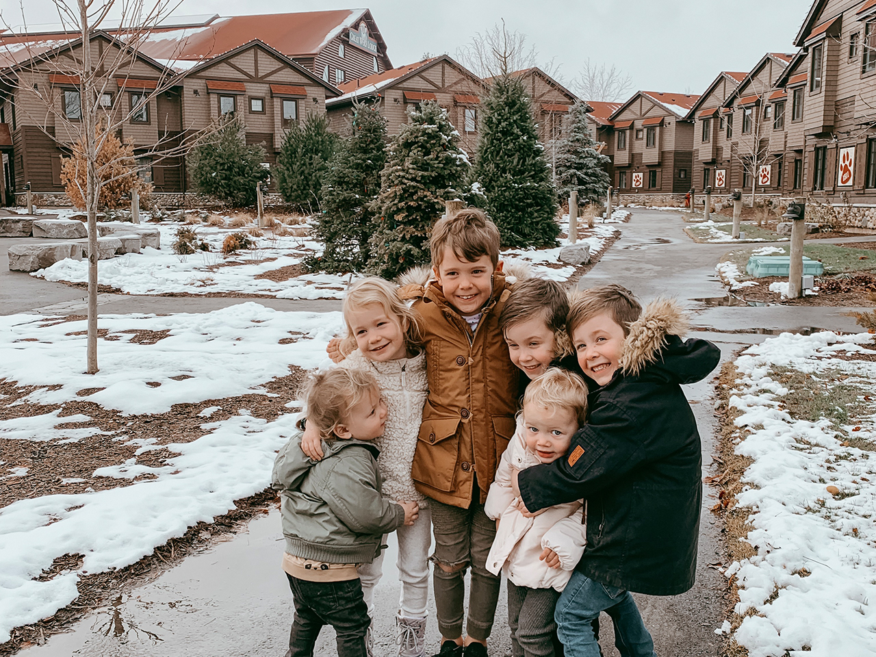 Winter getaway: Britt Havens' and Natalie Young's kids hug at Great Wolf Lodge