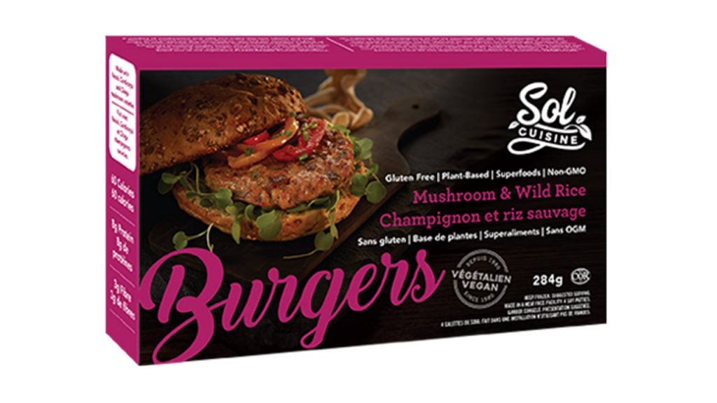 frozen plant-based burgers in box