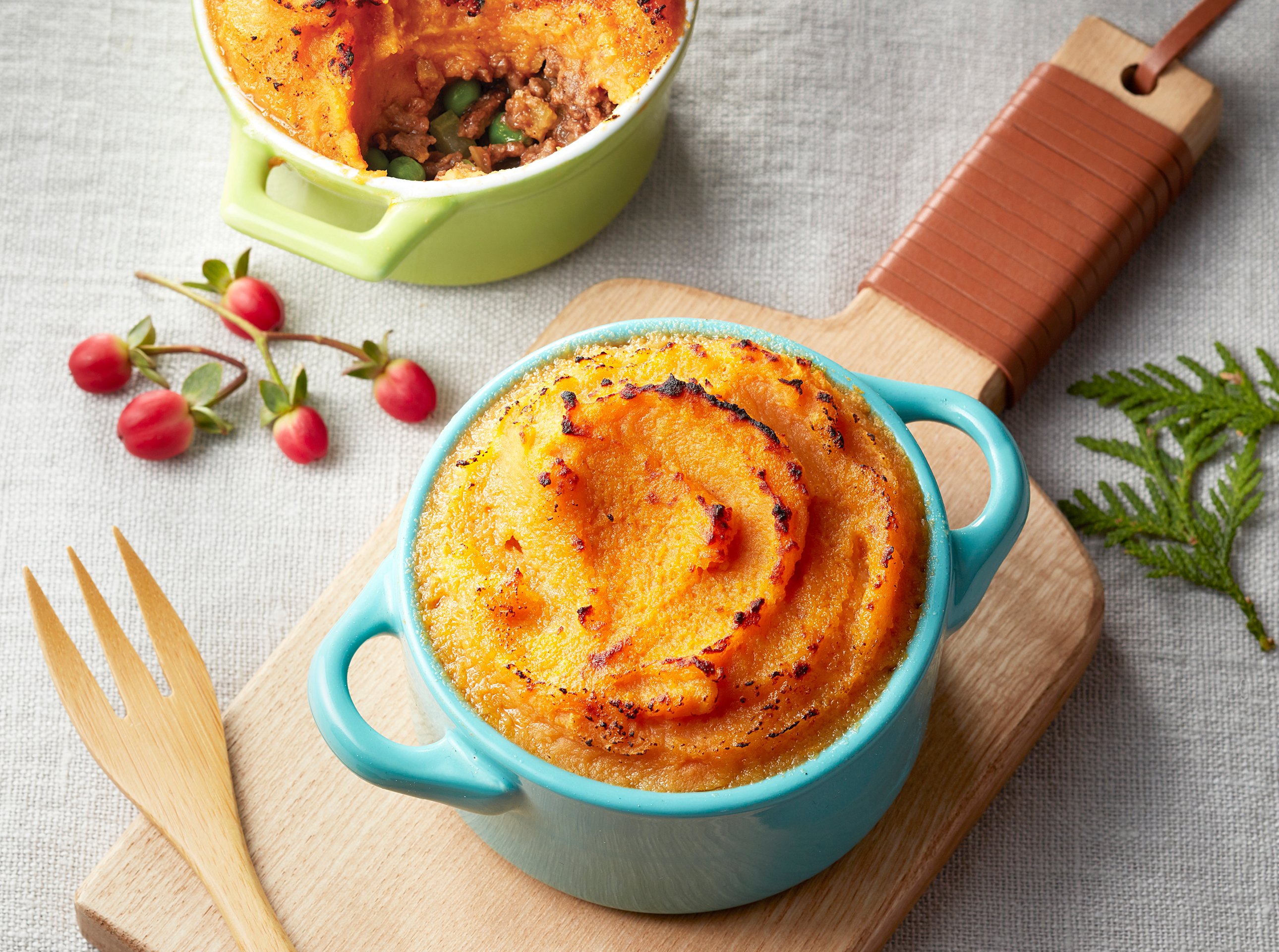 Sweet-potato-and-lentil-topped mini cottage pies