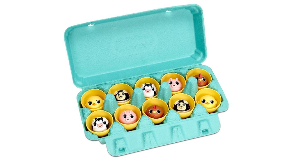 egg carton with toy animals matching game