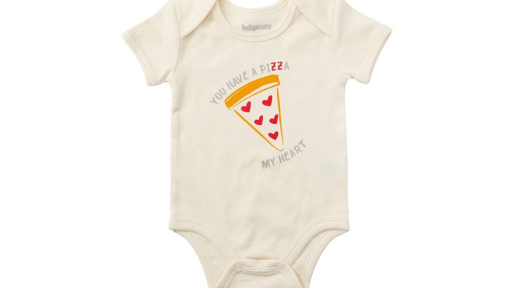 baby onesie saying you have a pizza my heart with pizza illustration