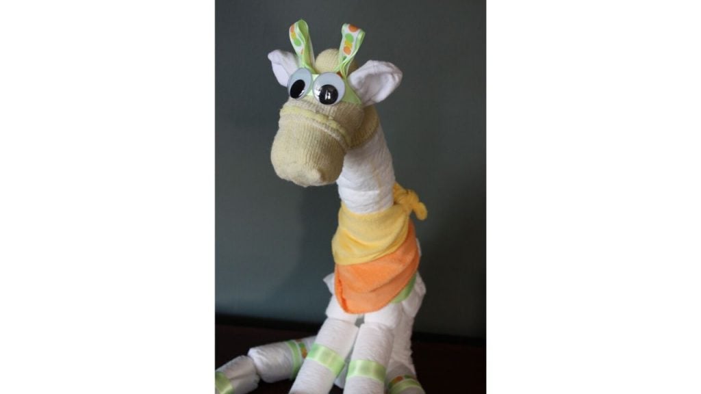 Diapers shaped into a giraffe