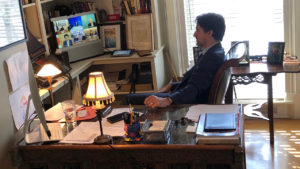 Justin Trudeau working from a home office
