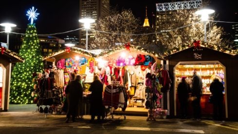 things to do in baltimore booths lit up at the Christmas market