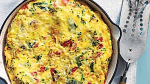 Frittata with Ricotta, Roasted Red Peppers, Baby Spinach and Herbs