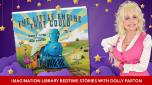 promo image for Goodnight with Dolly showing Dolly parton next to a children's storybook