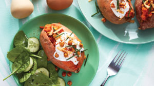 baked sweet potato with side salad