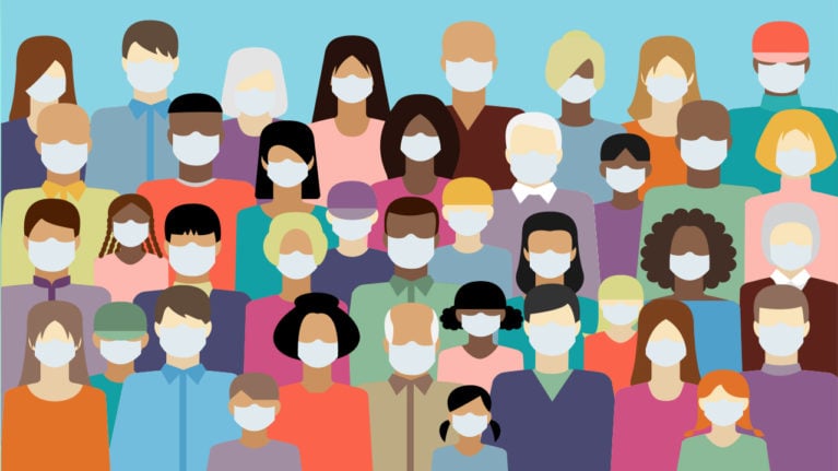 Illustration of group of people wearing non-medical face masks