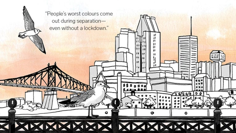 Illustration of a city skyline with a pull quote that says 