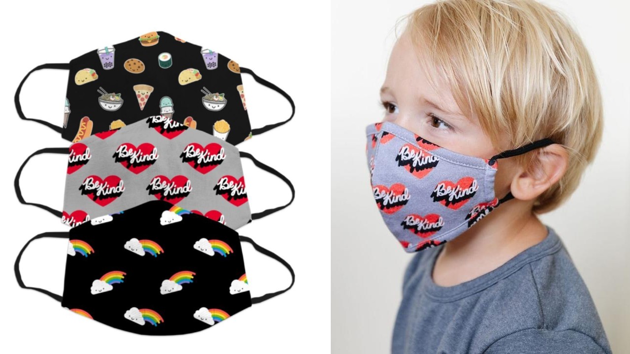kid wearing printed face mask