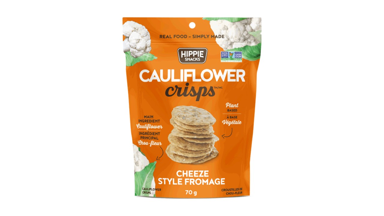 Cauliflower crisps Cheeze in orange package