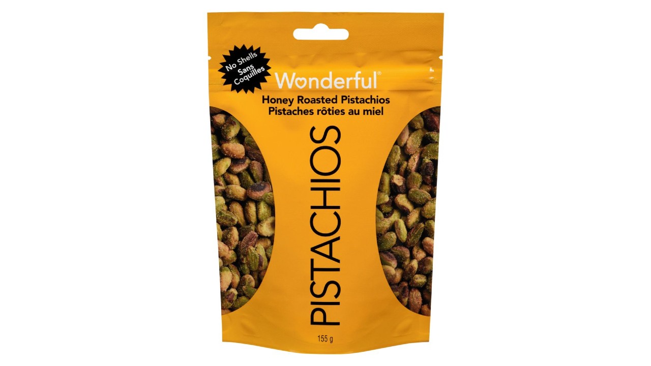 honey roasted no shell pistachio nuts in a package
