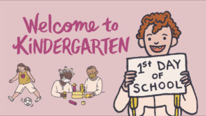 illustrations of kid holding up sign saying 1st day of school