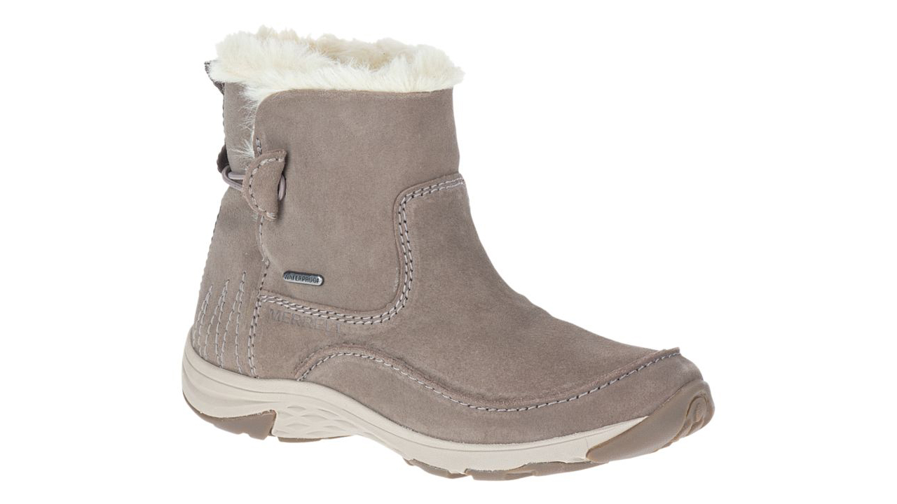 Photo of grey slip-on winter boots with white fur lining