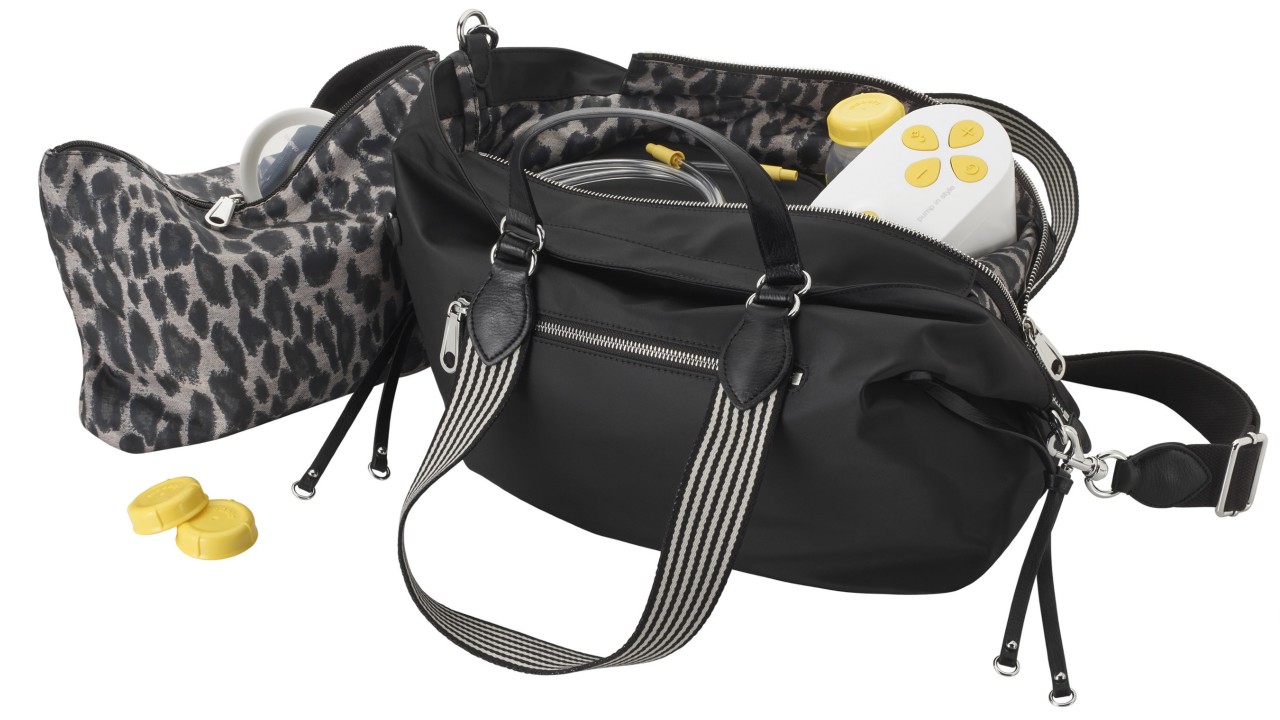 stylish Rebecca Minkoff diaper bag and carrying case for Medela breast pump