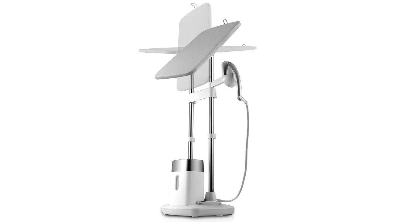 upright steamer and iron with a 3-position board
