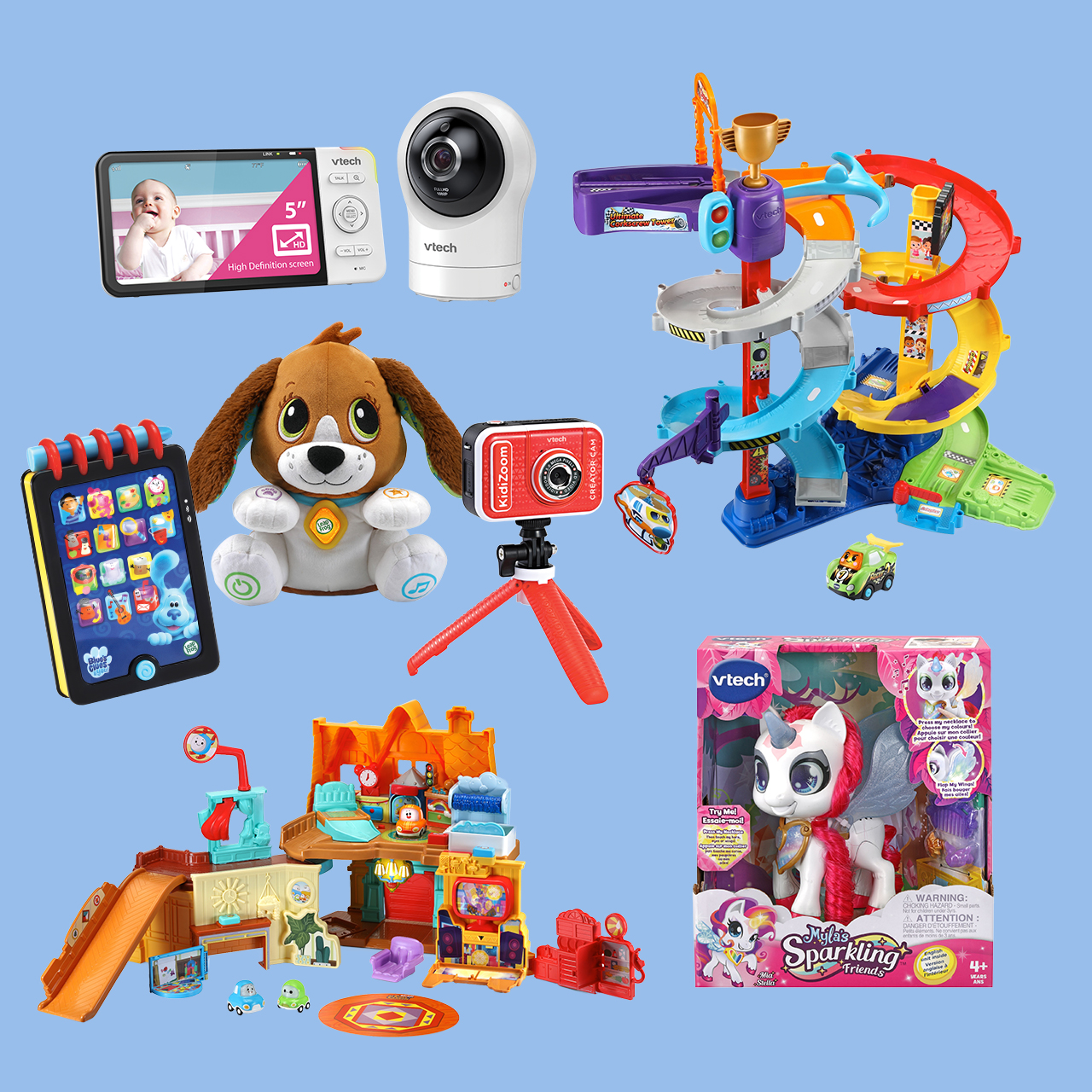 Seven toys as part of the VTech prize pack