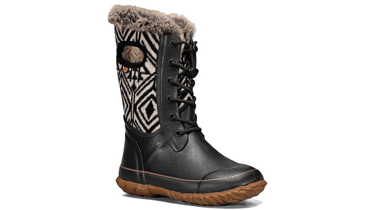 black winter boots with stylish geographic pattern