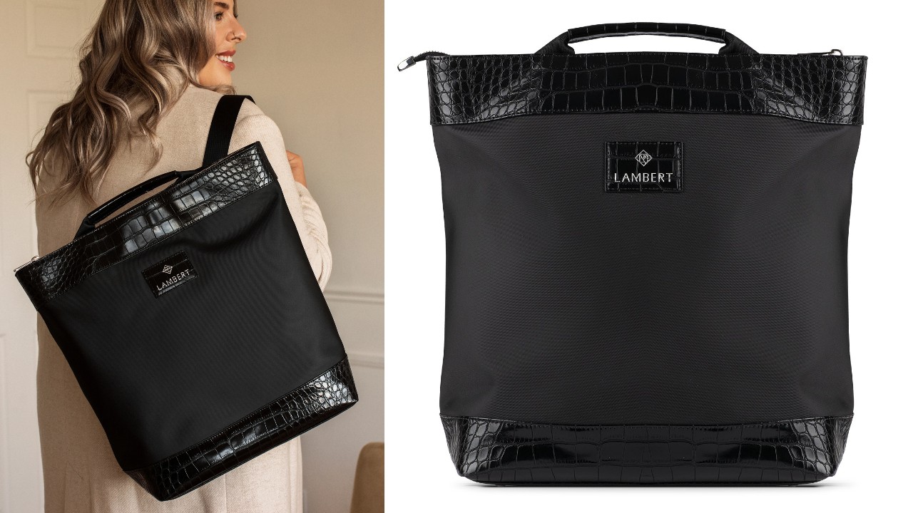 large black vegan leather tote bag