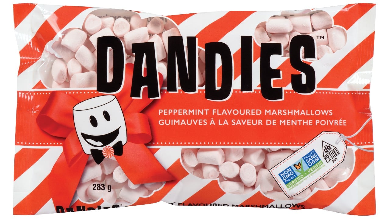 peppermint flavoured vegan marshmallows in packaging