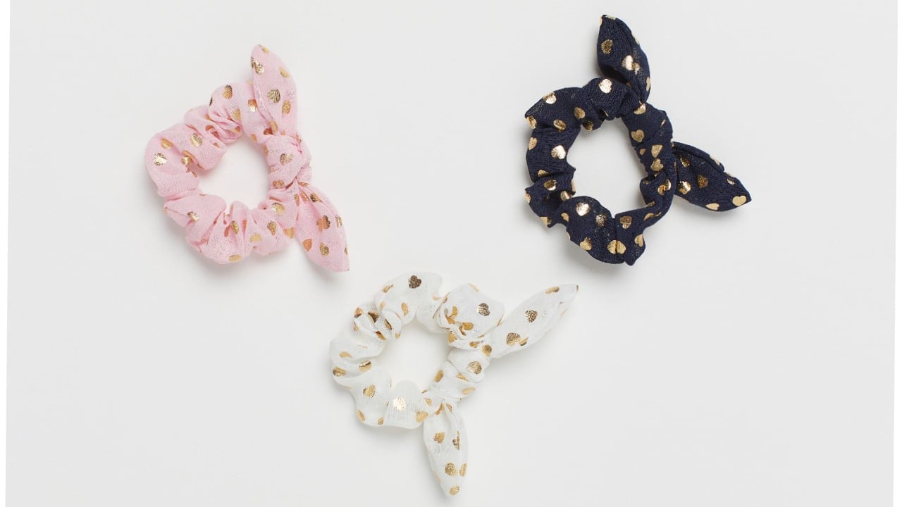 three scrunchies with heart print