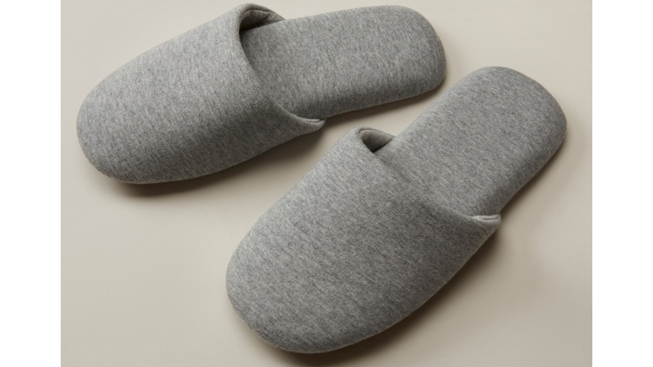 grey terry slip-on slippers for men